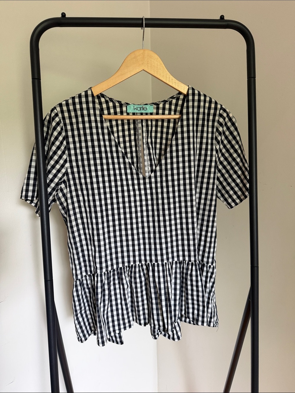 Shop Karlie Black & White Gingham Peplum Blouse